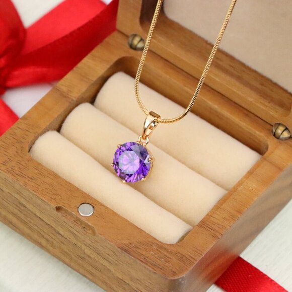 "Rose Gold Pendant with Purple Solitaire Round Stone, XPPT1257 - Picture 7 of 12